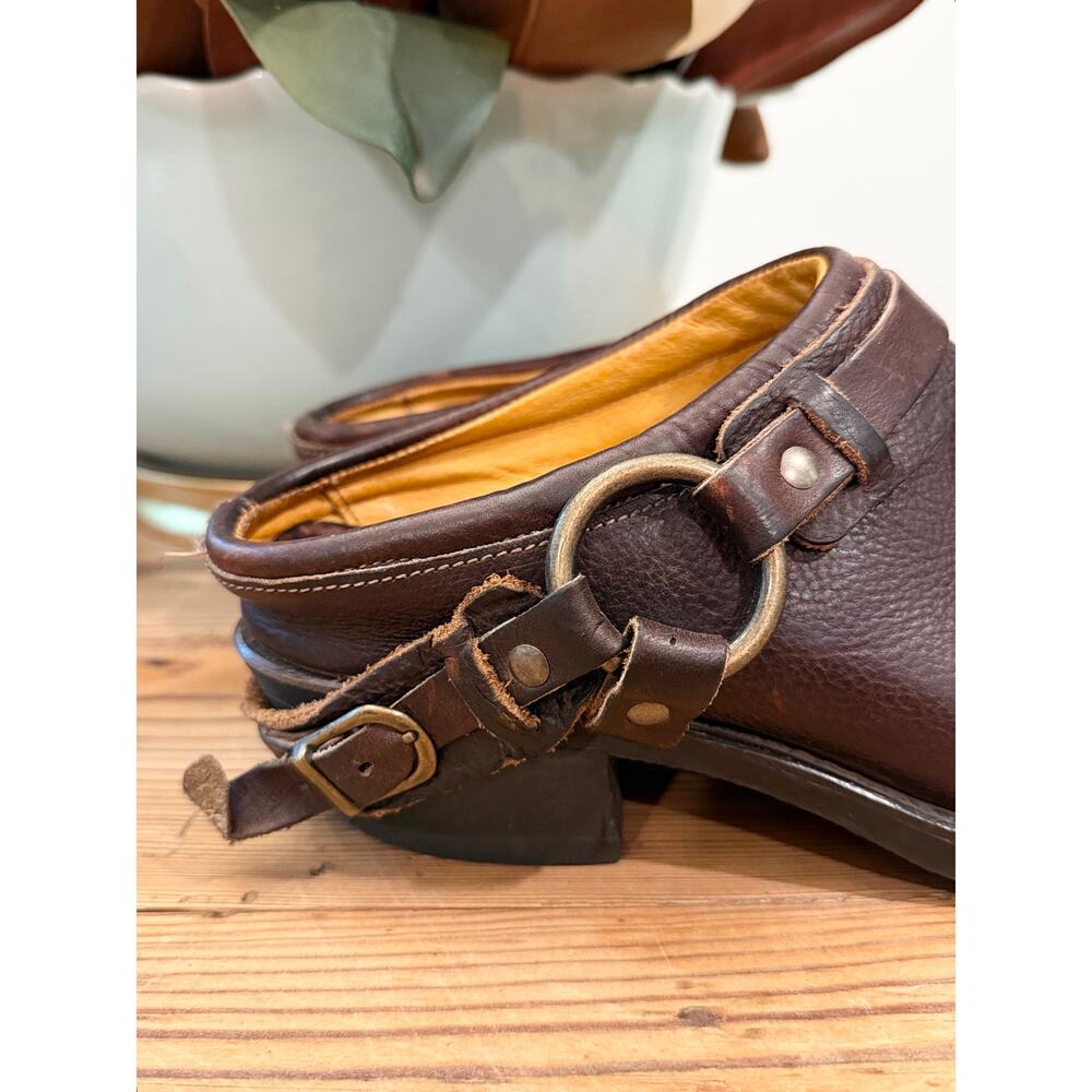 Frye USA Brown Leather Harness Mule Clogs Women's 9 9N Ring Strap Western Moto - Picture 6 of 11